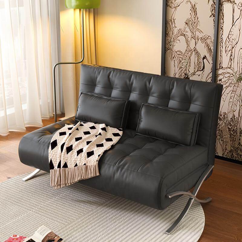 Retro leather Barcelona sofa chair with metal legs, featuring a lazy design for comfort