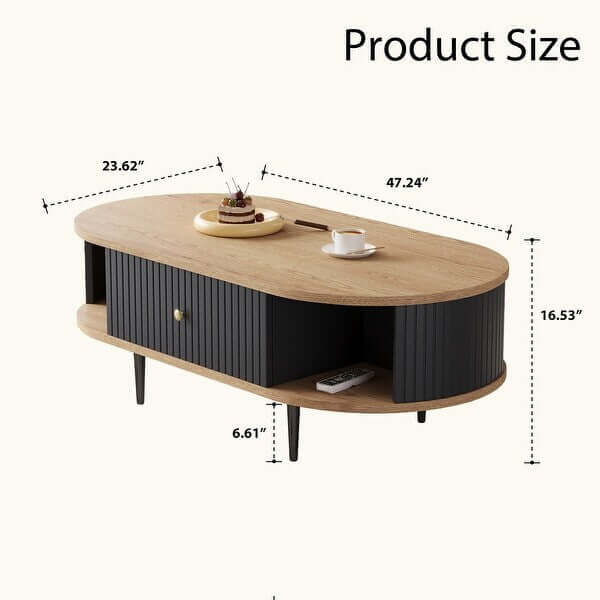 Oval mid-century modern coffee table with a spacious drawer for storage