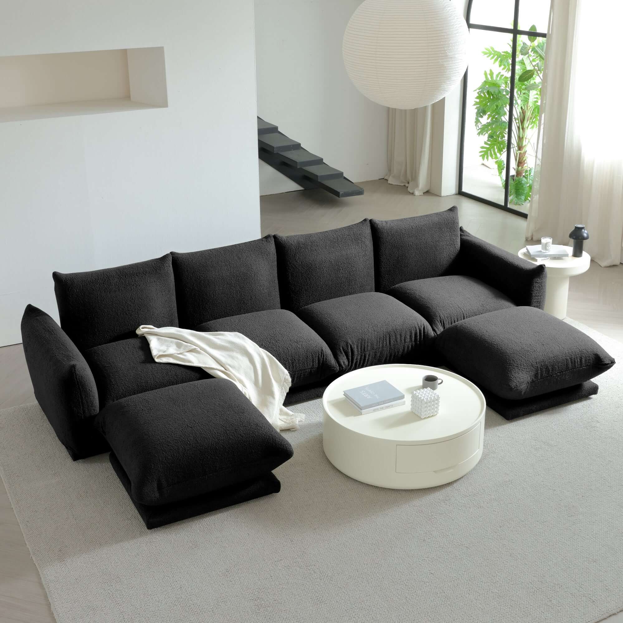 Oversized modern modular cloud sectional couch with lambswool fabric and chaise lounge