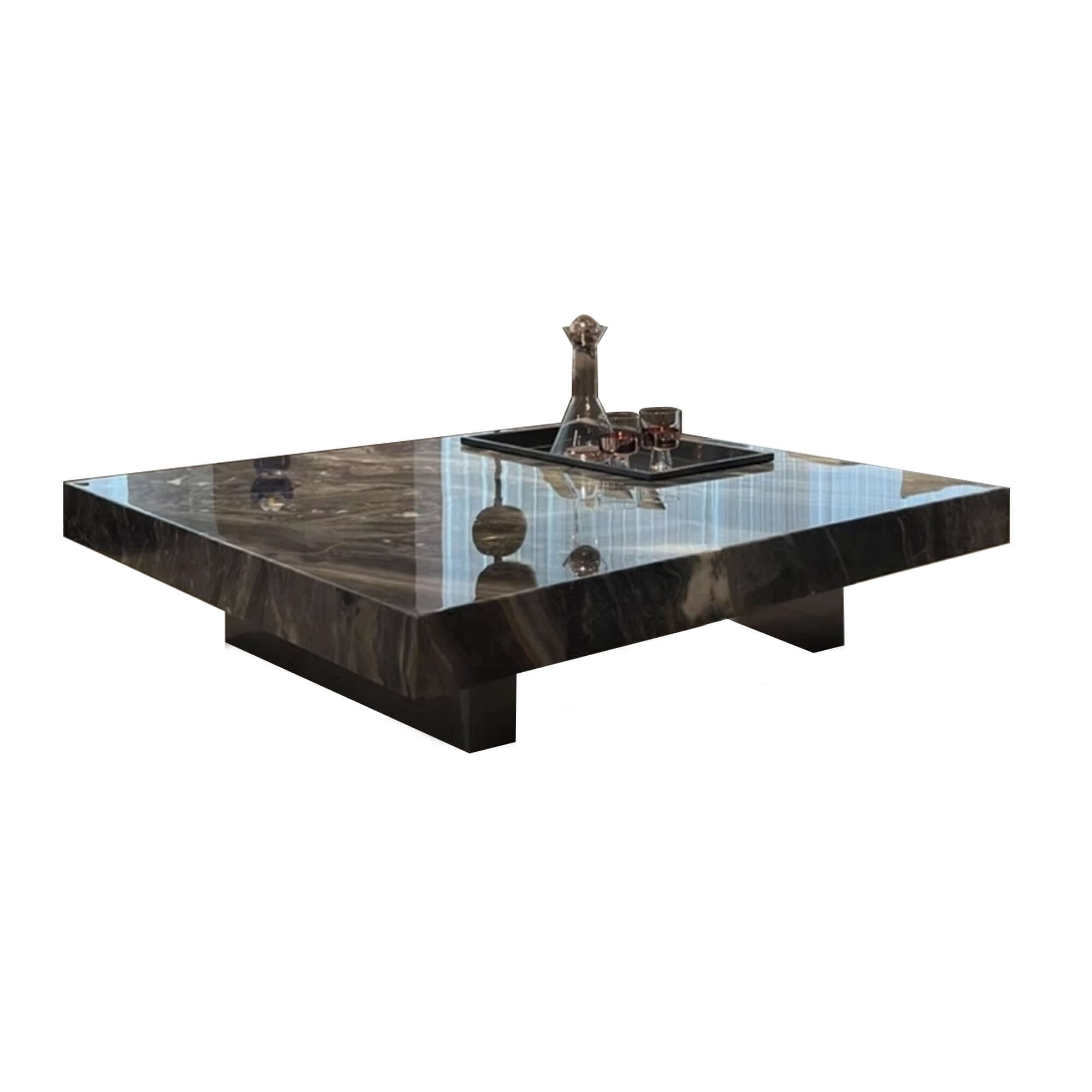 Square coffee table with luxury marbled top and sturdy metal legs