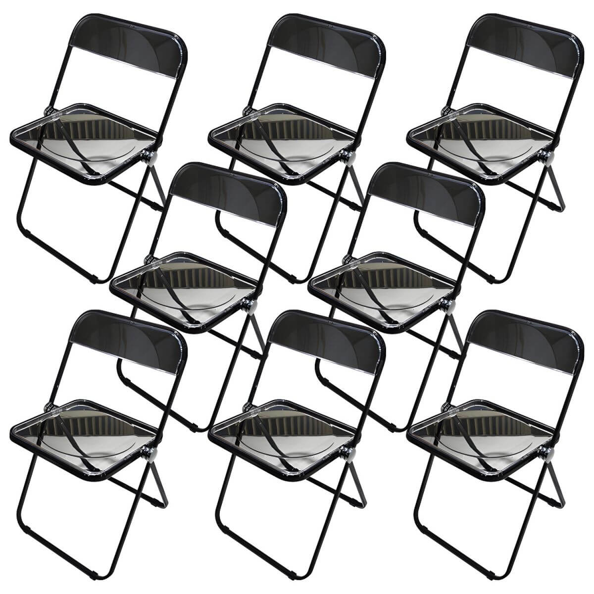 Contemporary acrylic folding armless chair with open back, ideal for dining rooms