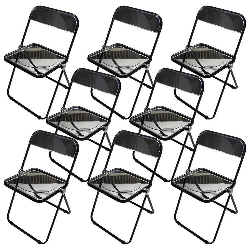 Contemporary acrylic folding armless chair with open back, ideal for dining rooms