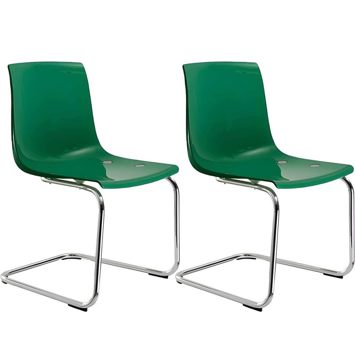 Scandinavian style plastic and acrylic dining side chair with silver legs, non-upholstered design