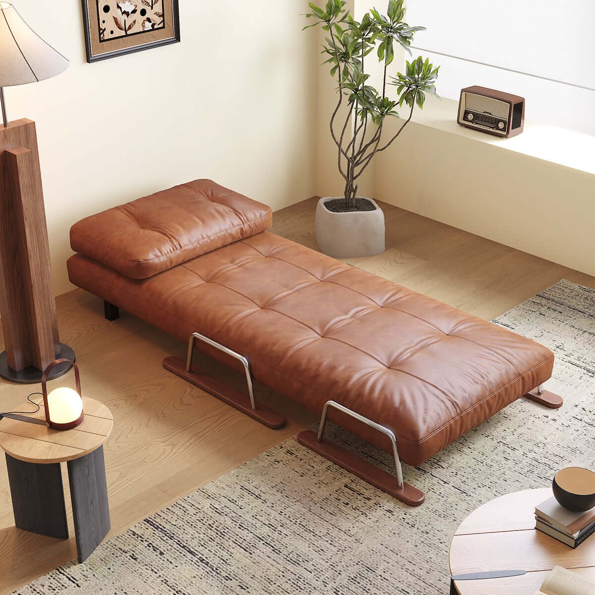 Cocochairs Foldable Sofa Bed in Caramel Eco-Leather – 4-in-1 Convertible Chair, Chaise & Bed