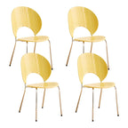 Stackable Scandinavian style dining chair with plastic seat, acrylic back, and silver legs
