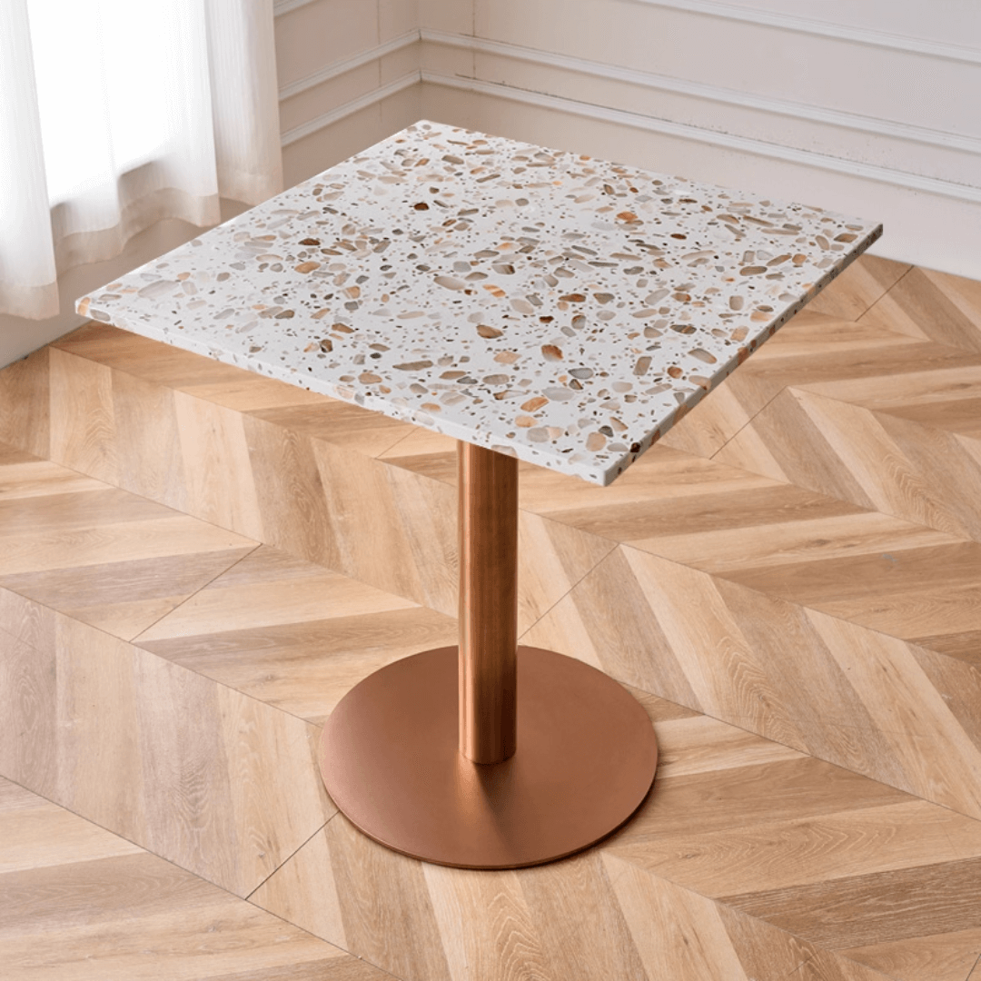 Modern marble table with sturdy metal base, perfect for adding a timeless aesthetic to any space