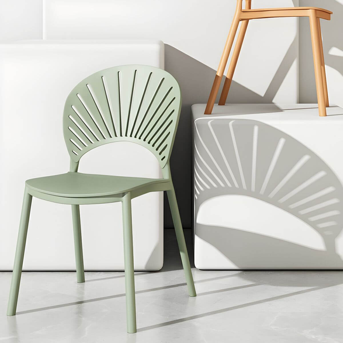 Scandinavian style plastic and acrylic side chair with low back for kitchen and dining