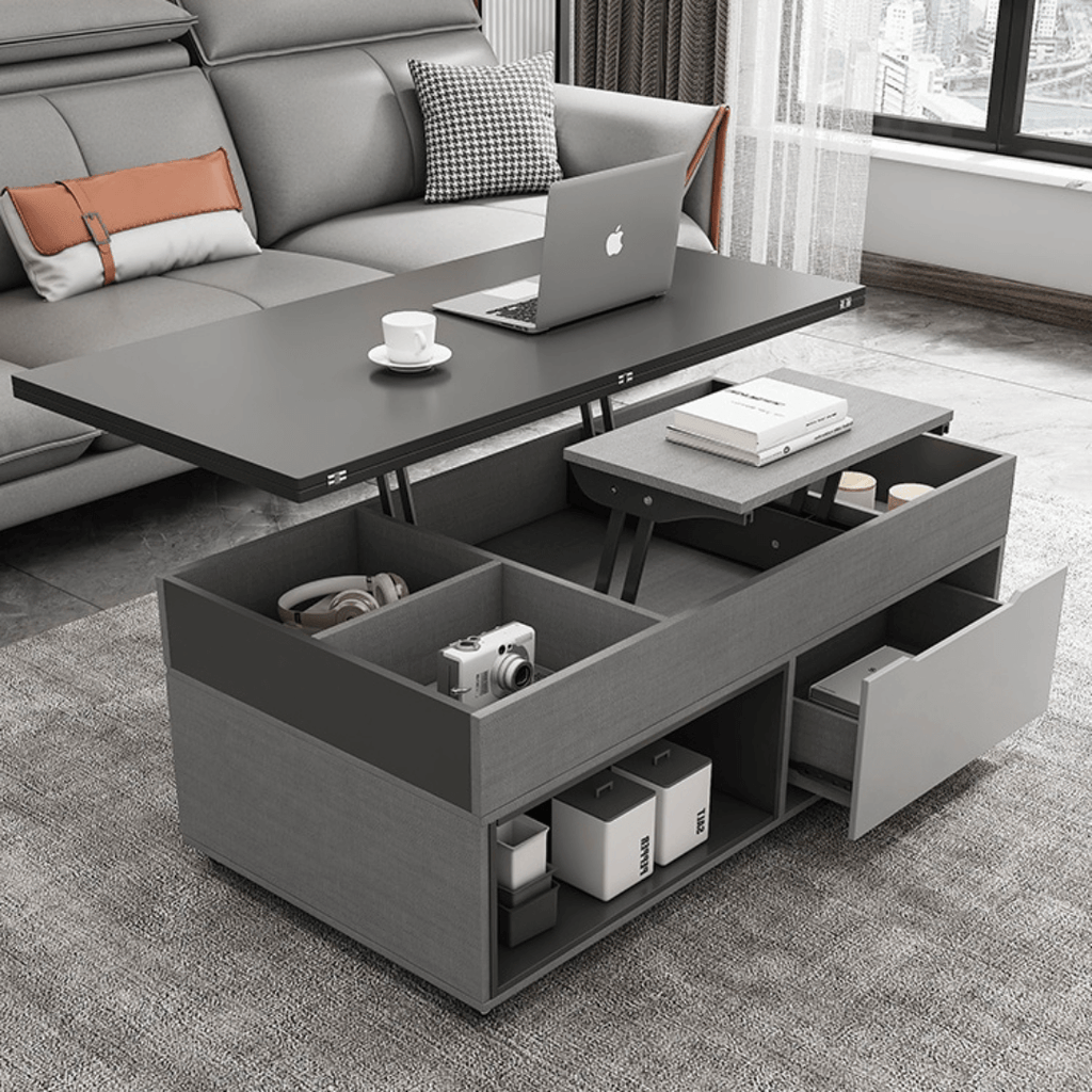 Practical and Chic Gray Lift Tables for Optimal Space Efficiency