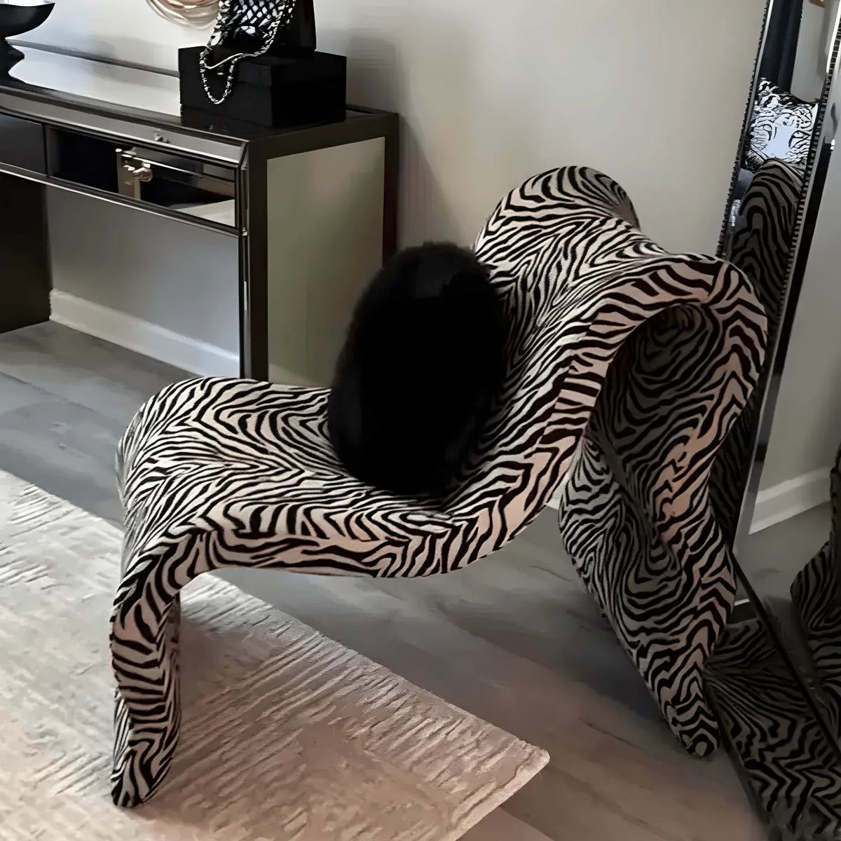 Editorial Black White Zebra Accent Chair With Plush Chenille