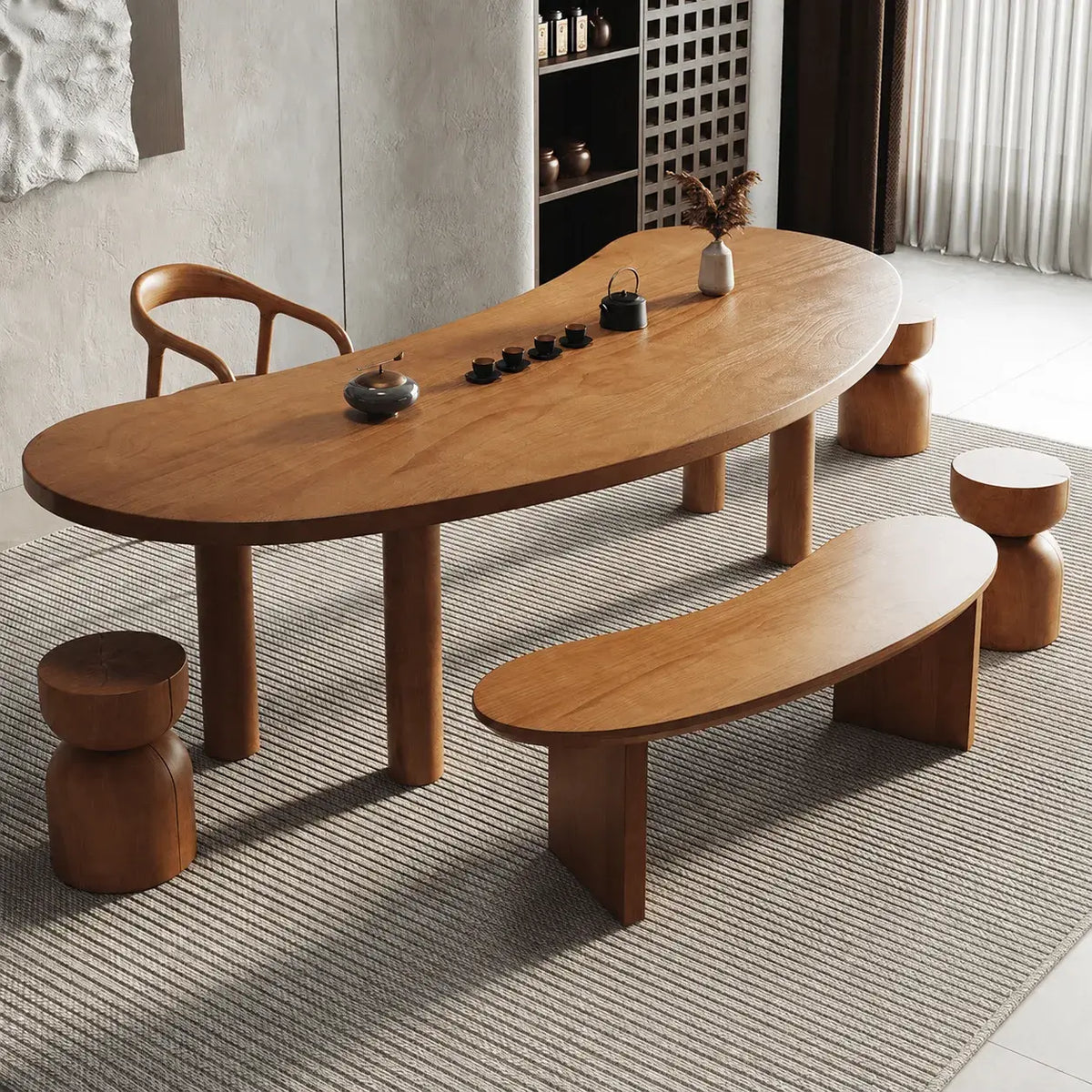Editorial Crescent Office Set with Bean-Shaped Table and Asymmetric Benches