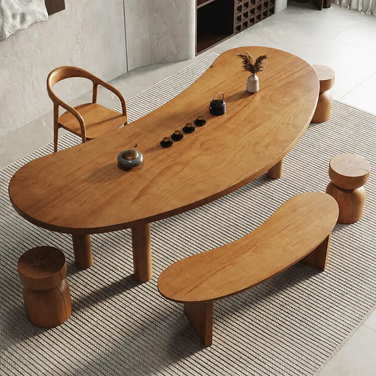 Editorial Crescent Büro-Set mit bohnenförmigem Tisch und asymmetrischen Bänken Zweitbild