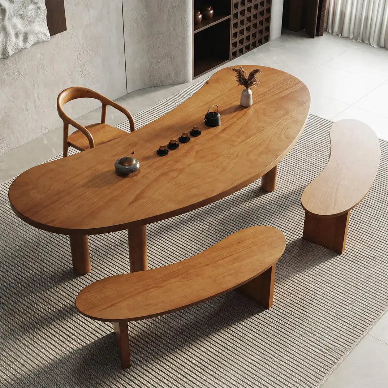 Editorial Crescent Office Set with Bean-Shaped Table and Asymmetric Benches Main Product Image Hauptbild