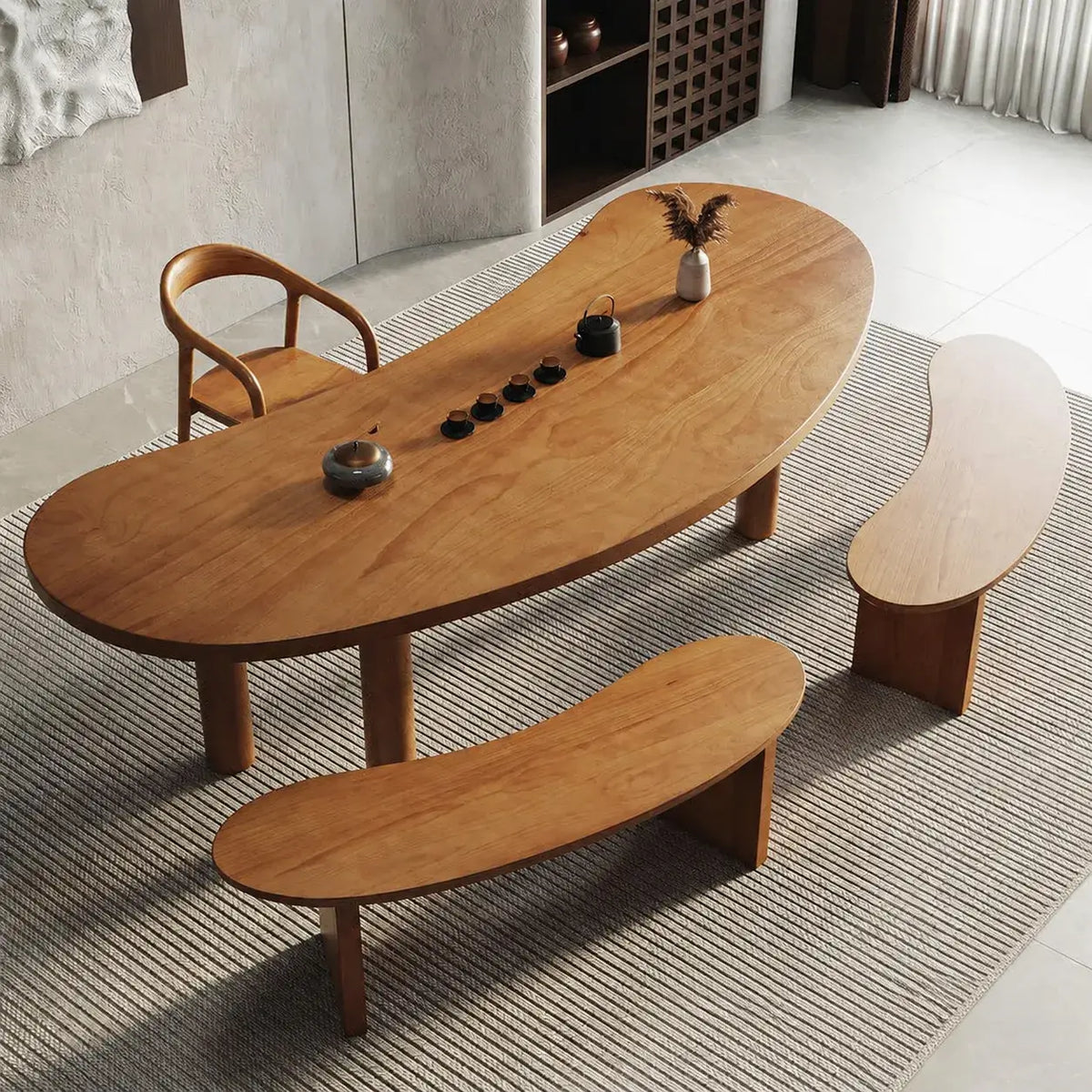 Editorial Crescent Office Set with Bean-Shaped Table and Asymmetric Benches Main Product Image