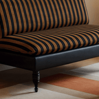 Editorial-Style Retro Sofa in Textured Stripe Fabric and Blackened Wood Frame