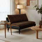 Editorial-Style Retro Sofa in Textured Stripe Fabric and Blackened Wood Frame