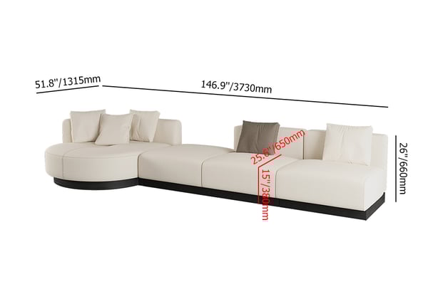 Beige modern L-shaped sectional sofa with pillows and black legs, perfect for corner seating