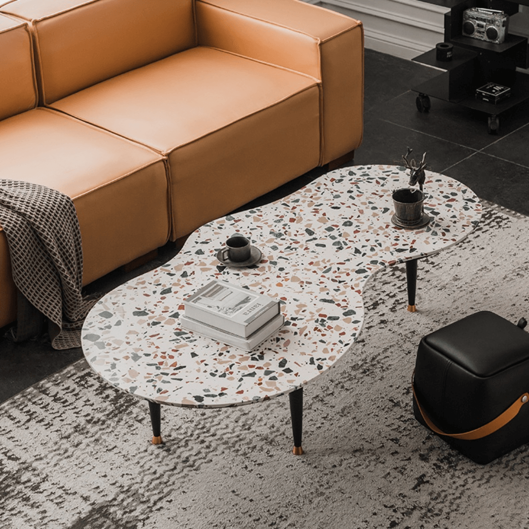 Terrazzo coffee table with contemporary design, perfect for small homes and chic office spaces