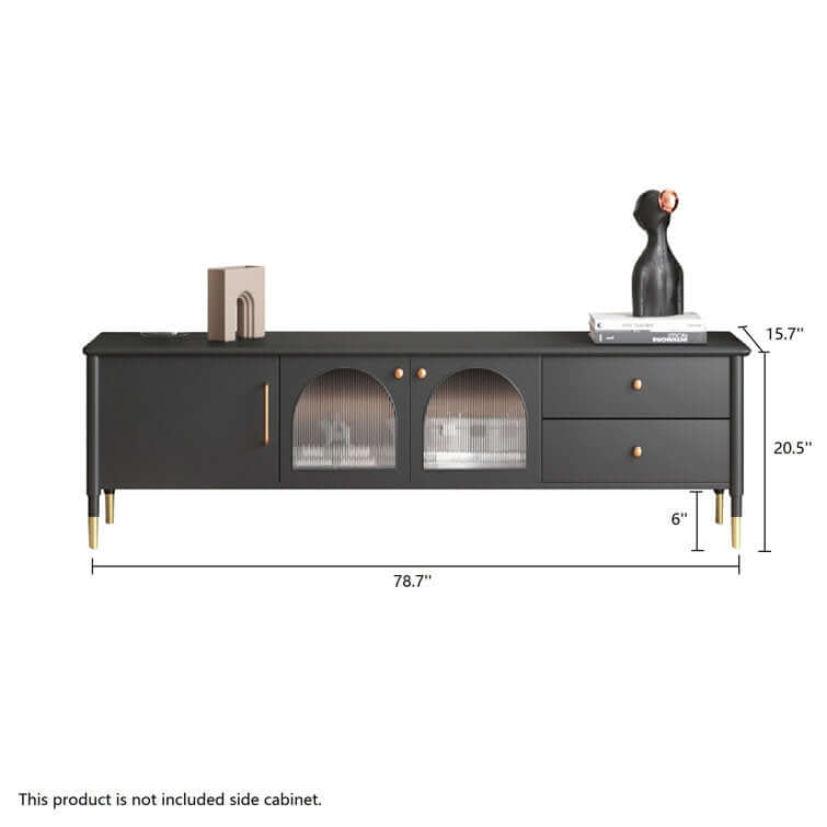 Modern wood TV stand cabinet featuring a glass door for stylish storage and display