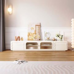 Rectangle Beige 78.7" TV Stand with 4 Doors & Storages