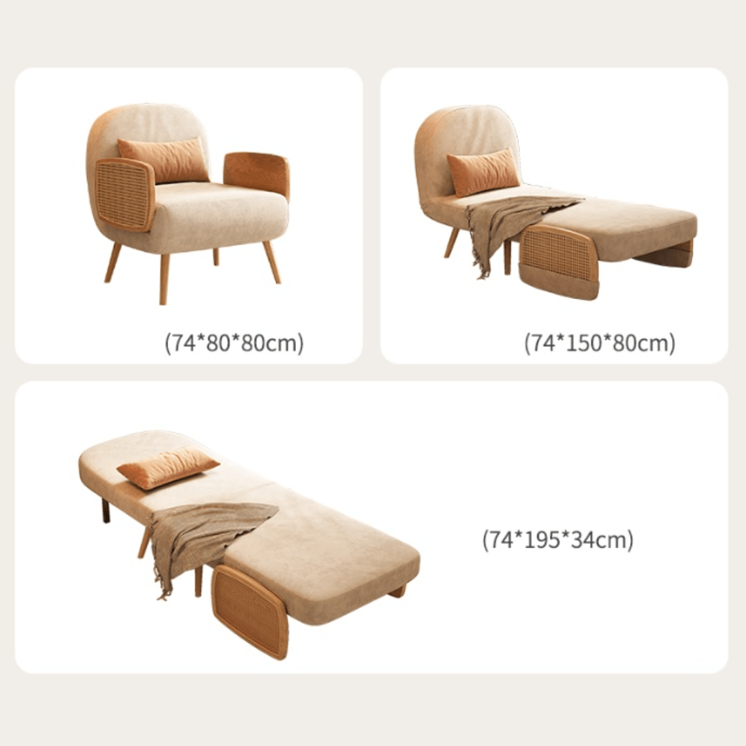 MidCentury modern single sofa bed with rattan, convertible folding daybed and lounge chair