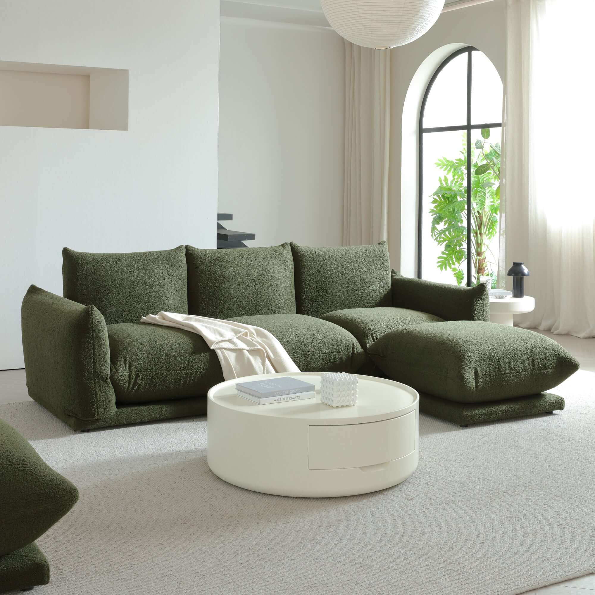 Oversized modern modular cloud sectional couch with lambswool fabric and chaise lounge