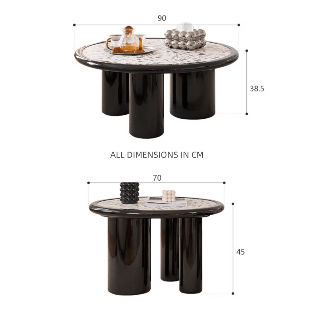 Round terrazzo coffee table with elegant design, perfect for adding sophistication to your living room