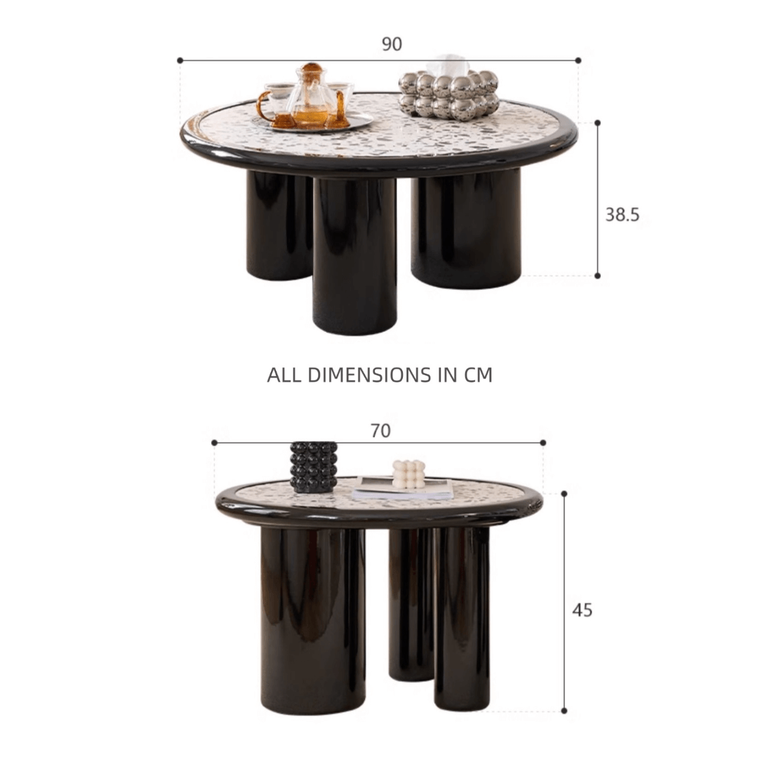 Round terrazzo coffee table with elegant design, perfect for adding sophistication to your living room