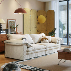 Beige Cotton Linen Removable Washable Fabric Sofa