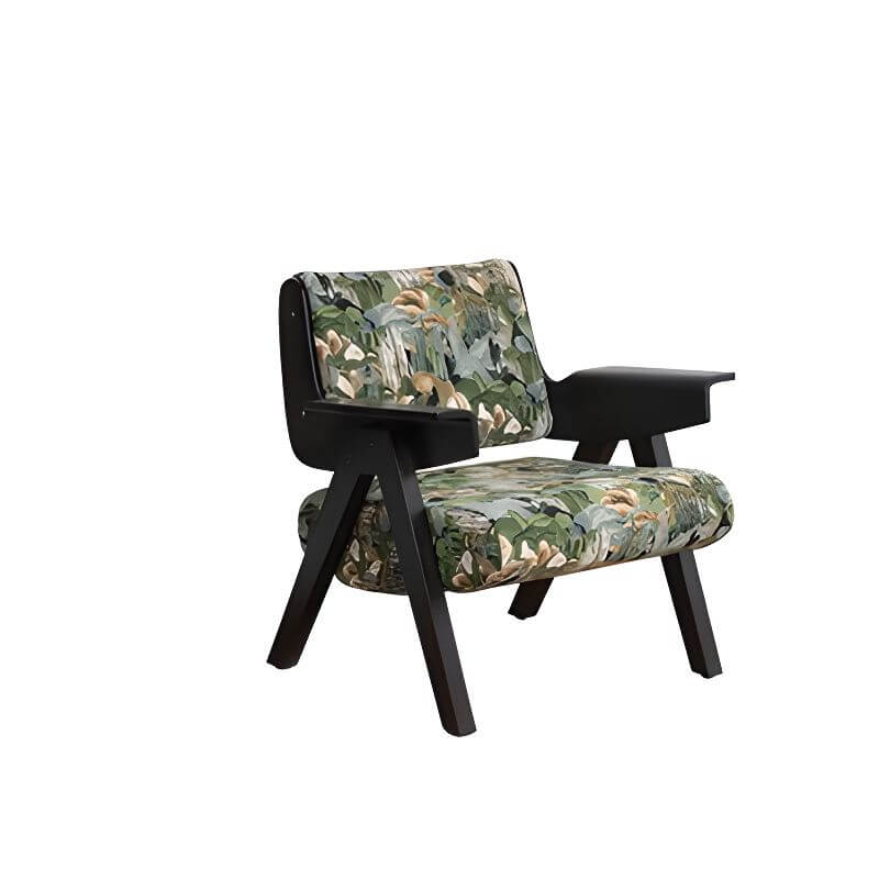 Accent arm chair with fixed back and armrest, available in solid color, striped, and floral patterns
