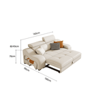 Space-saving sofa bed with a cute pony stool, perfect transformable furniture for small spaces