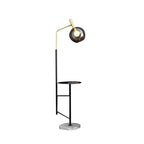 Elegant Black and Gold Glass Tray Table Lamp with Amber Shade