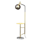 Elegant Black and Gold Glass Tray Table Lamp with Amber Shade