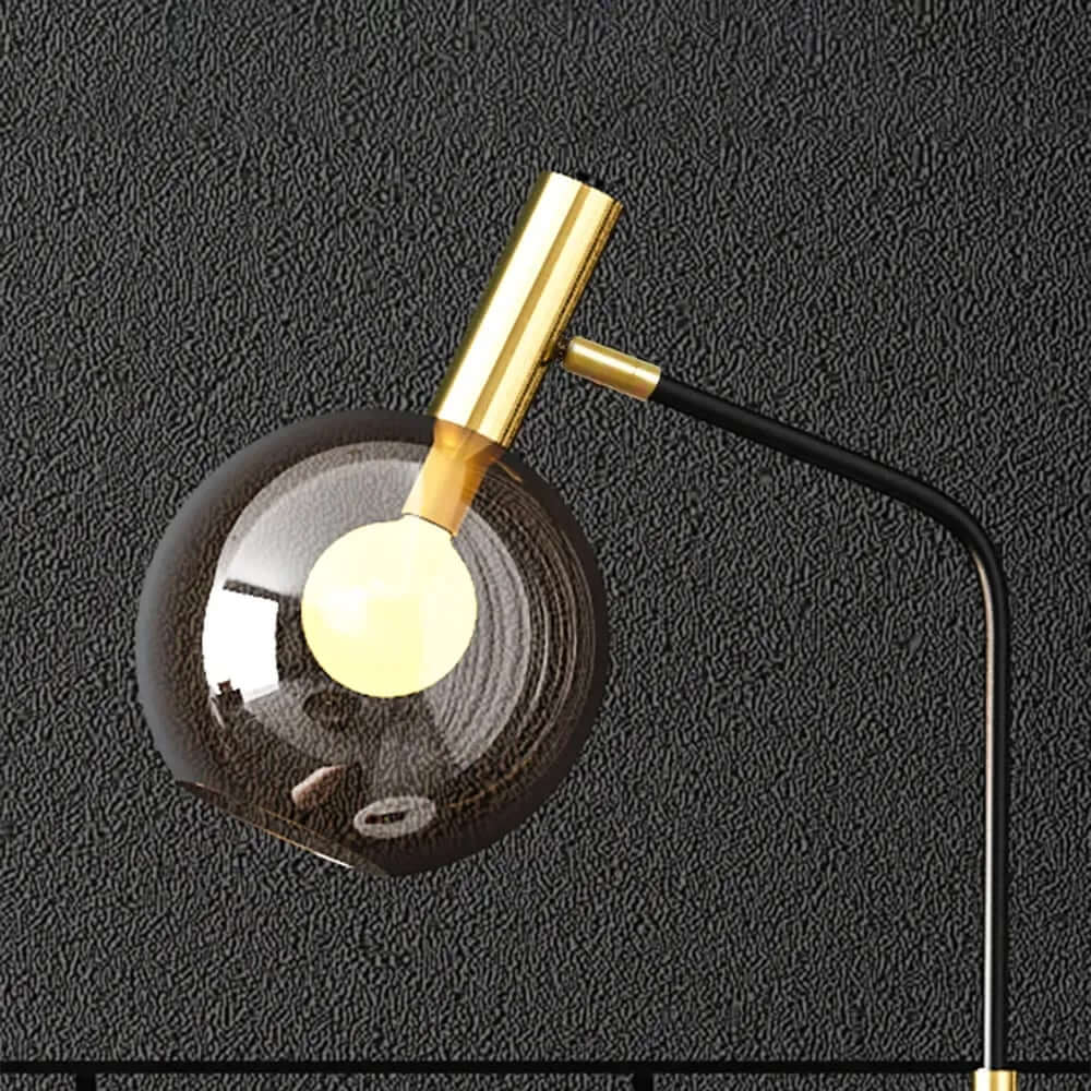 Elegant Black and Gold Glass Tray Table Lamp with Amber Shade