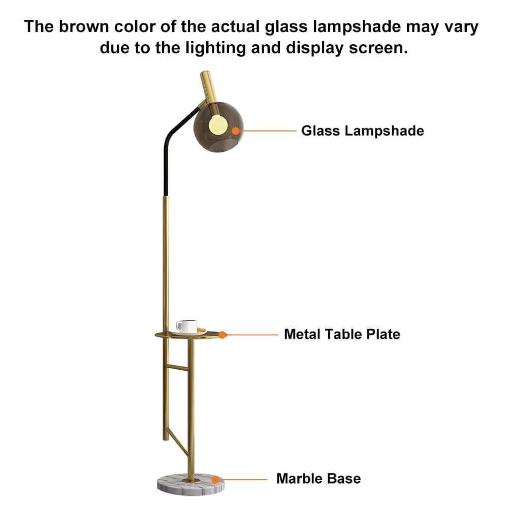 Elegant Black and Gold Glass Tray Table Lamp with Amber Shade