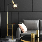 Elegant Black and Gold Glass Tray Table Lamp with Amber Shade Main Product Image