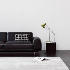 Chic black microfiber couch with minimalist style for small spaces