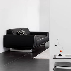 Three-seat elegant black sofa in microfiber leather with sleek design