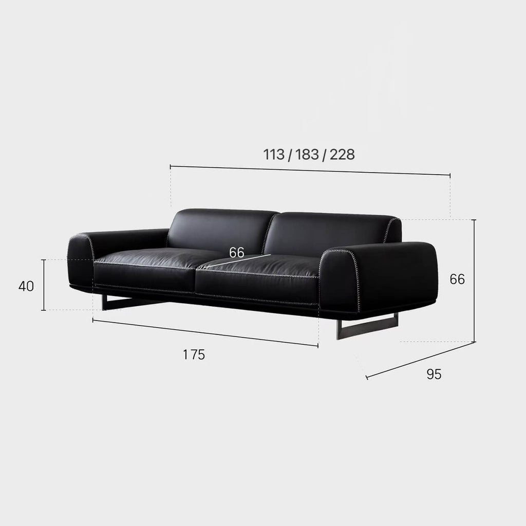 Black microfiber leather sofa with minimalist design, seats up to 3 people dimensions