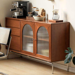 Elegant Brown Wooden Sideboard with Shelves and Drawers