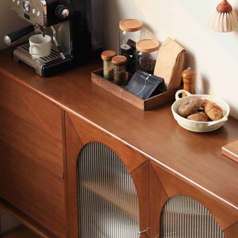 Elegant Brown Wooden Sideboard with Shelves and Drawers