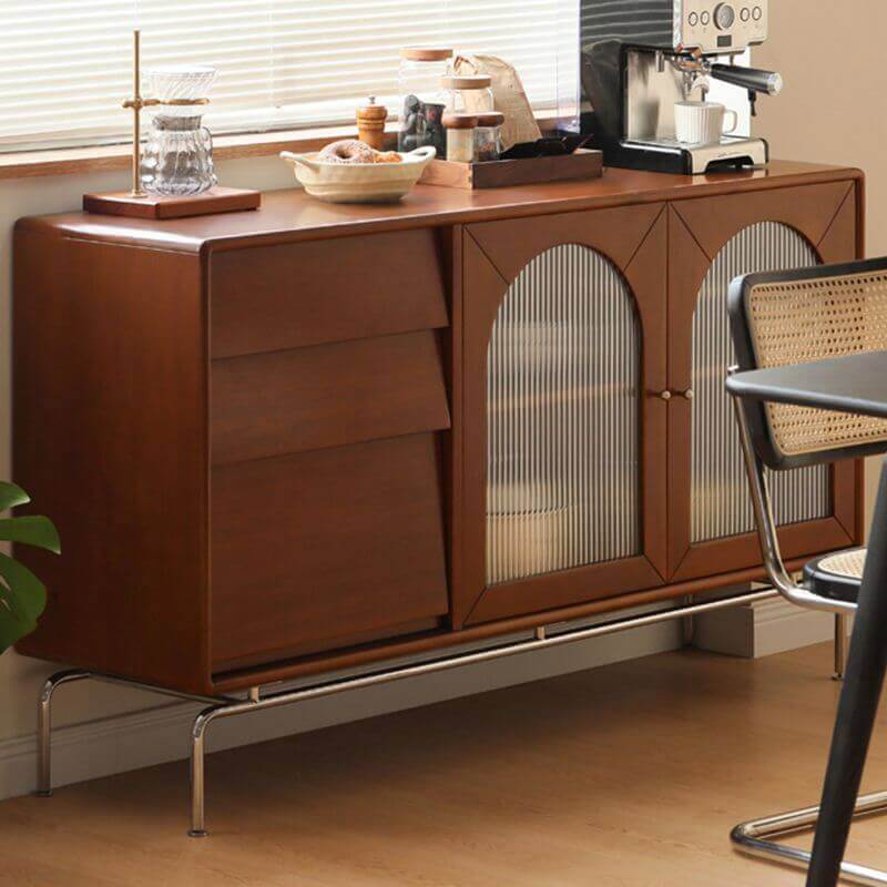 Elegant Brown Wooden Sideboard with Shelves and Drawers