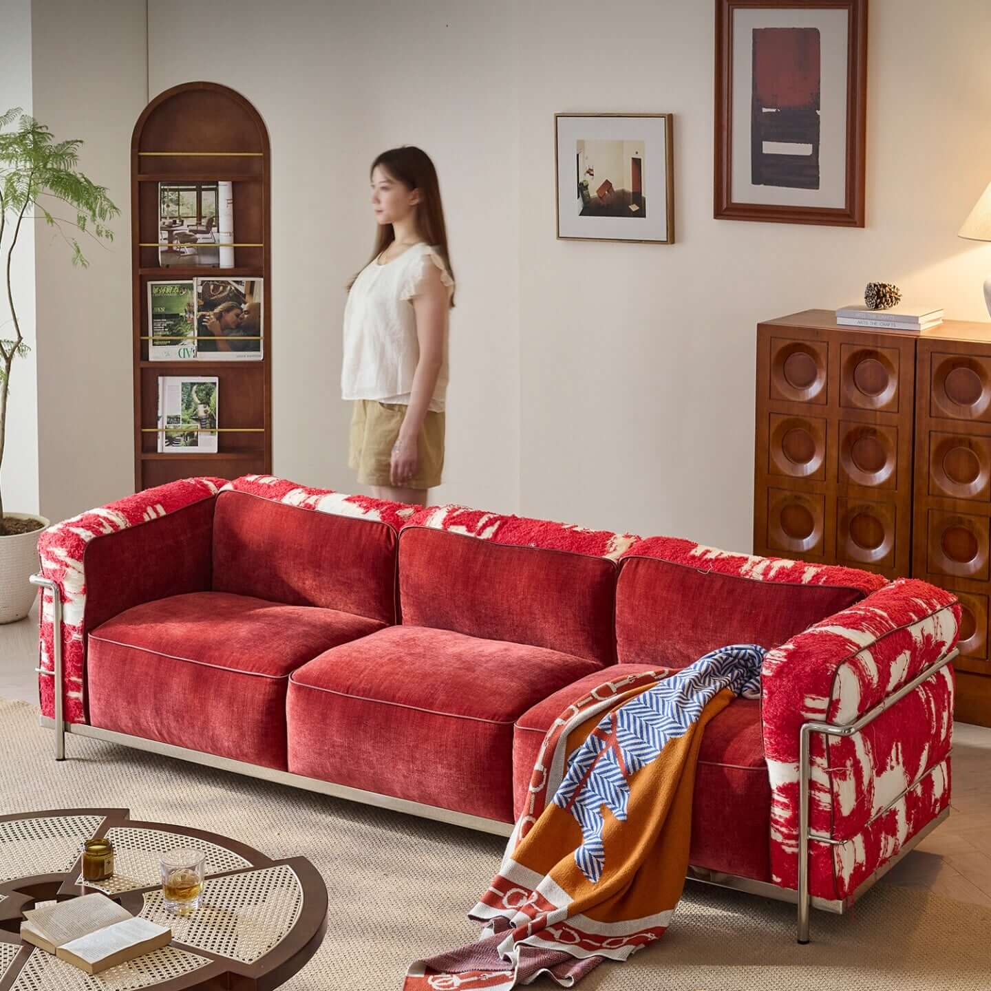 Elegant Cotton Sofa with Stainless Steel Frame for Modern Living