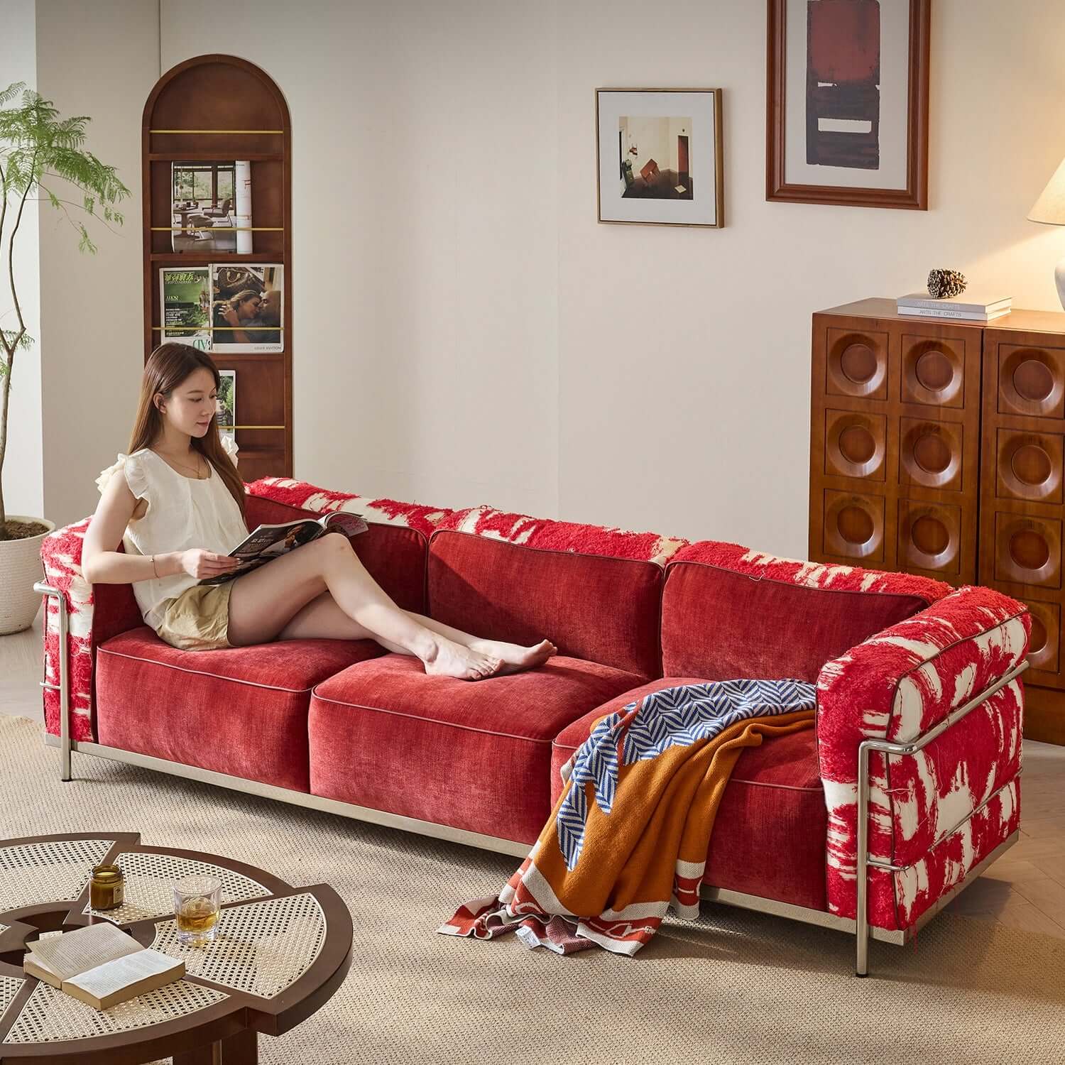 Elegant Cotton Sofa with Stainless Steel Frame for Modern Living