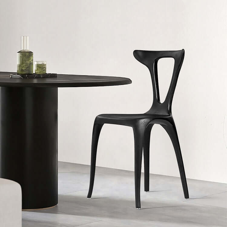 Elegant Deep Brown Solid Wood Lounge Chair with Unique Backrest