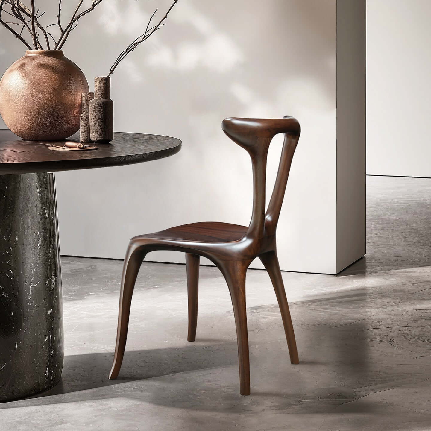 Elegant Deep Brown Solid Wood Lounge Chair with Unique Backrest