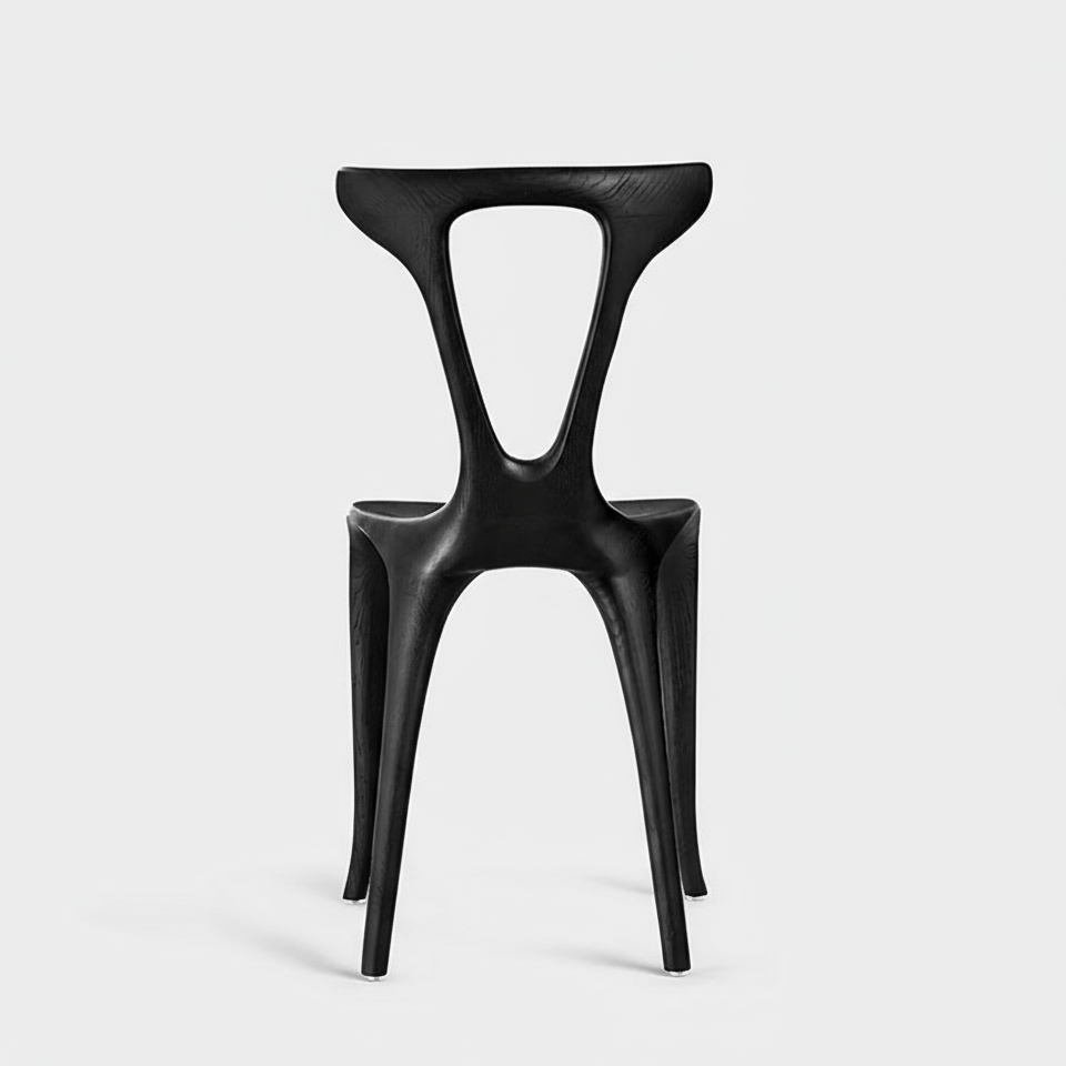 Elegant Deep Brown Solid Wood Lounge Chair with Unique Backrest