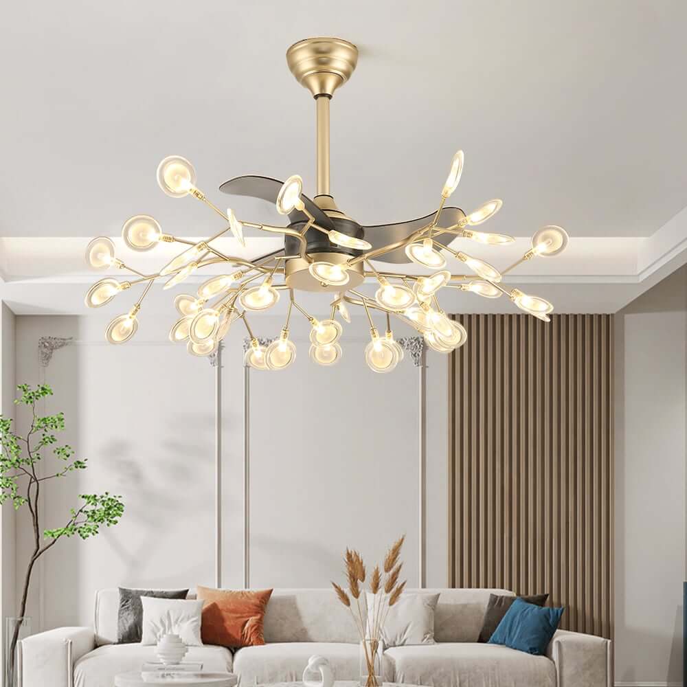 Elegant Gold Acrylic LED Ceiling Fan Light with Remote Control