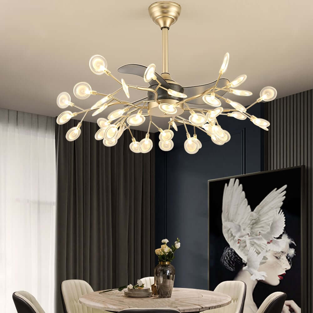 Elegant Gold Acrylic LED Ceiling Fan Light with Remote Control