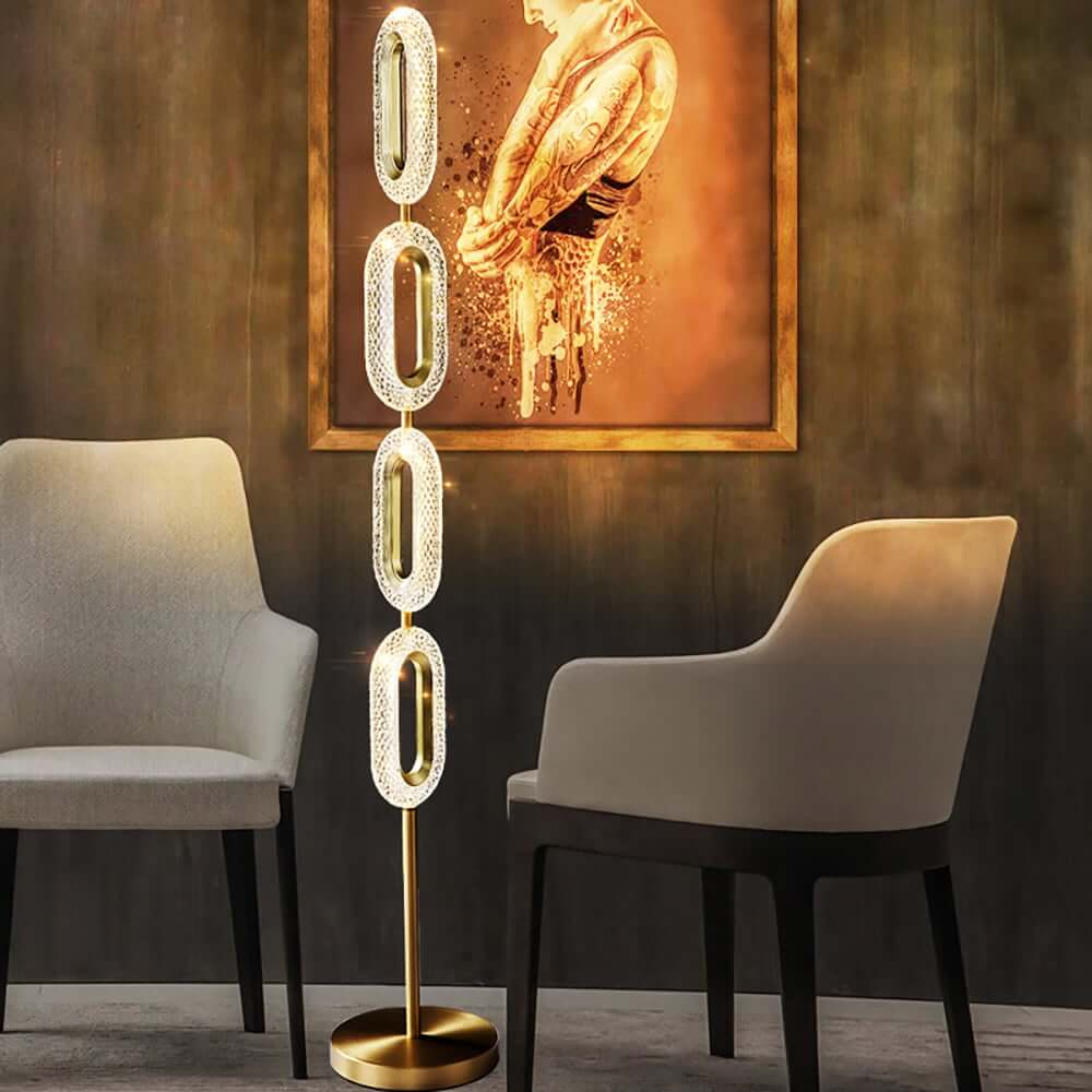 Elegant Gold Floor Lamp with Clear Acrylic Shade - Modern Ambiance Main Product Image Hauptbild