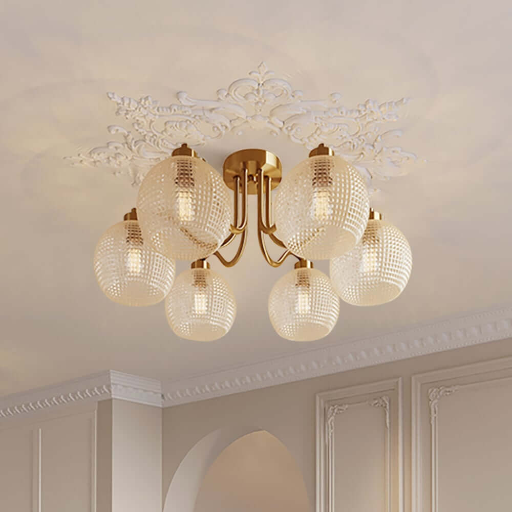 Elegant Gold Globe Semi-Flush Chandelier with Clear Glass Shades Main Product Image Hauptbild
